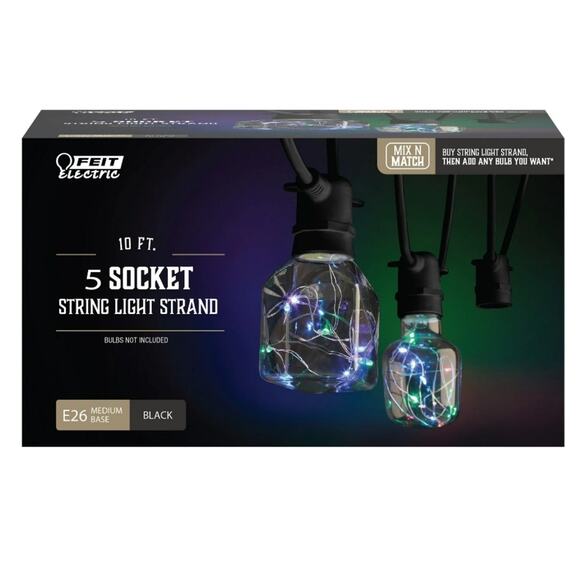 Feit Electric Indoor/Outdoor 10' 5 Socket String Light & 4 LED Fairy Bulbs NEW - Picture 8 of 10
